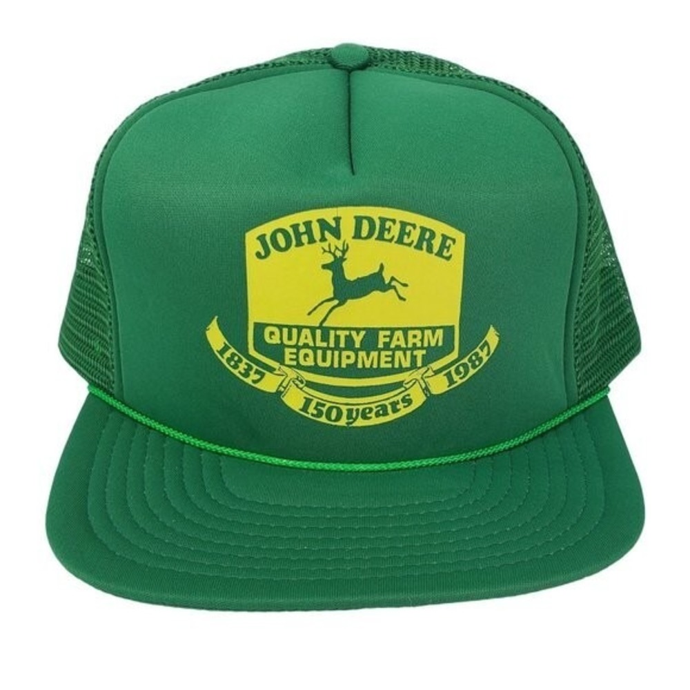 John Deere 150 Years Anniversary Trucker Hat Green Mesh Snapback Farm Vintage‎